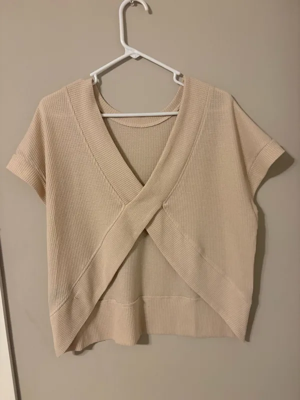 Cross back waffle knit shirt Tan Size M - Image 2