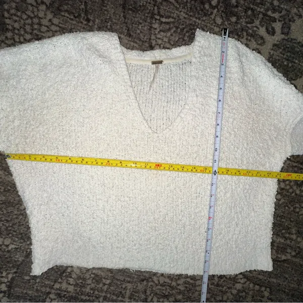 Free People Women’s Size S White Cotton Textured Boucle Knubby Sweater - Image 6