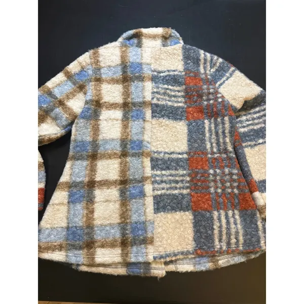 Kamana Womens Plaid Boucle Knit‎ Button Front Jacket Blue Orange Cream Large - Image 7