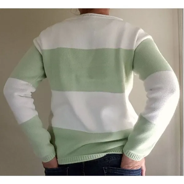 Lauren Ralph Lauren Petite Striped Knit Sweater Women’s Small Green White Cotton - Image 2