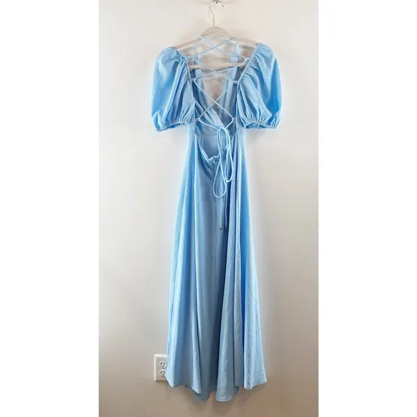 Mika & Gala by Lilywhyt Puff Sleeve Halter Neck Maxi Dress Light Blue Small - Image 7