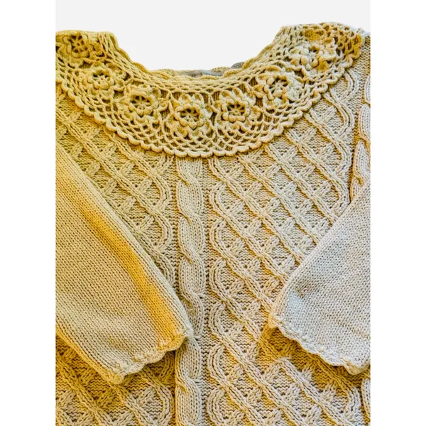 Vintage B.Moss Sweater Womens Size S Yellow Ramie Cotton Crochet Hem & Collar - Image 8