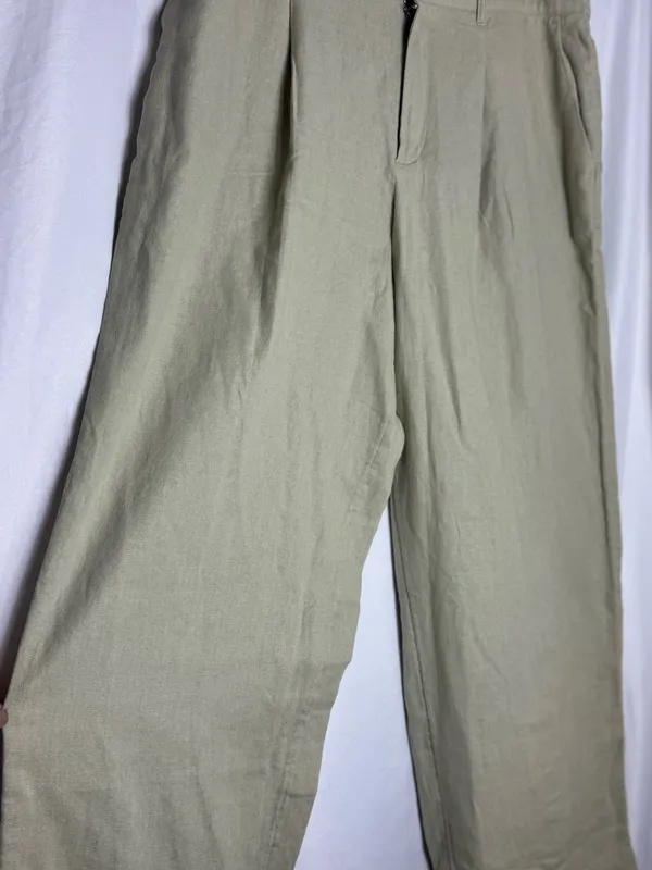 One a day Olive Green trousers linen Pants wide leg casual business 10 short - Image 2