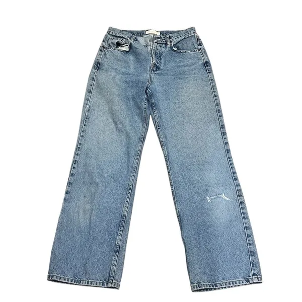 Topshop Women's Wide-Leg Jeans Blue Light Wash Size 29 - Image 4