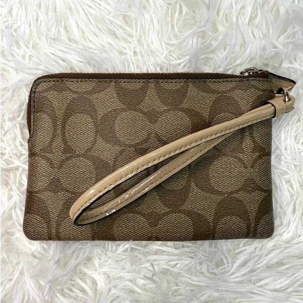 COACH Brown Gold Signature Coat Canvas Wristlet - Image 2