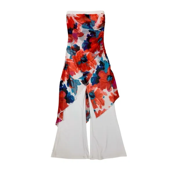 Joseph Ribkoff Floral Strapless‎ Jumpsuit Womens 4 Wide Leg Overlay Dressy - Image 2