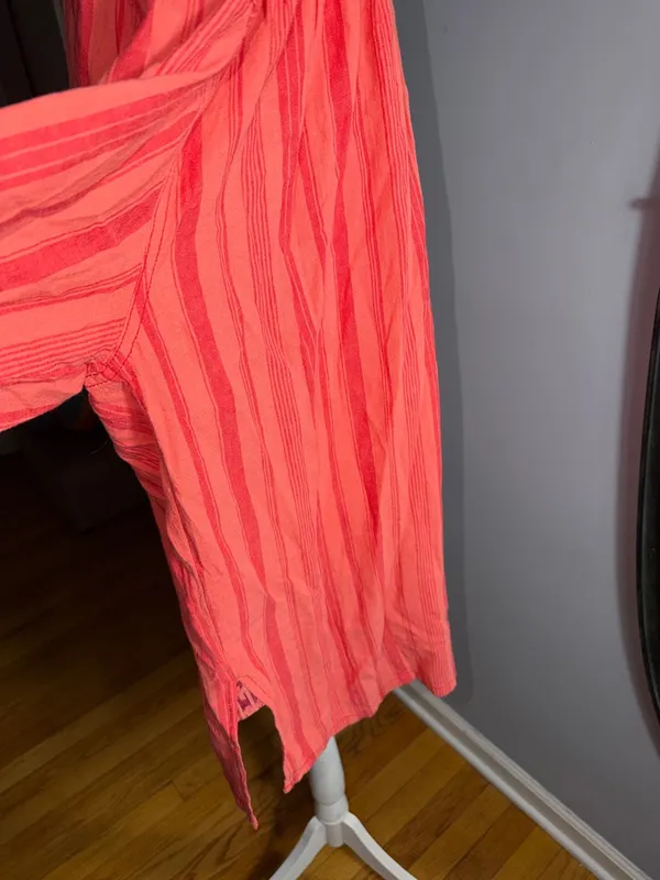We The Free Coral Stripe Button-Front Tunic - Image 7
