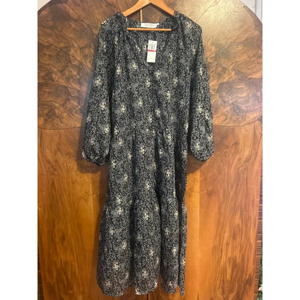 ASTR the LABEL Midi Peasant Dress Printed Black Dark Cottagecore NWT Size XS - Image 2