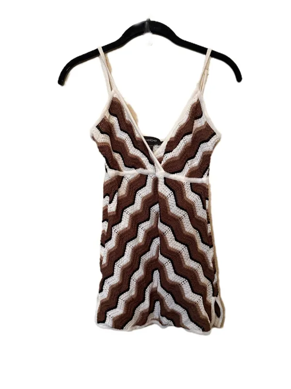 Y2K Bebe Crochet Chevron Knit Cami Tank in Brown & Cream - Image 2
