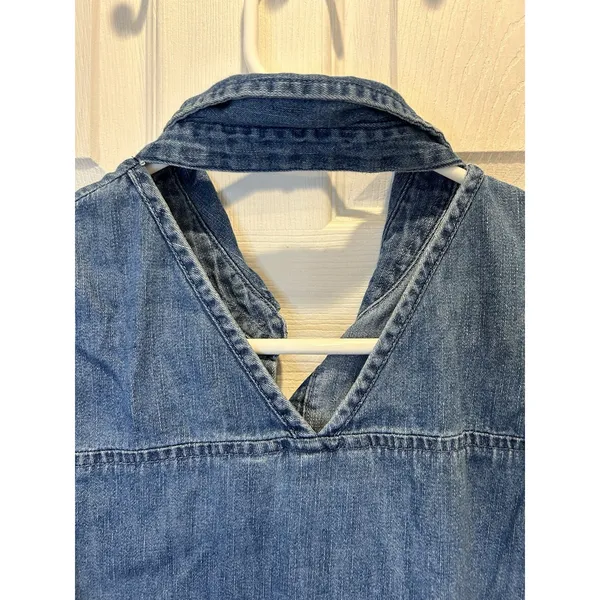 VTG Faded Glory Womens XL Blue Denim Sleeveless Button Shirt Back Cutout Cowgirl - Image 5