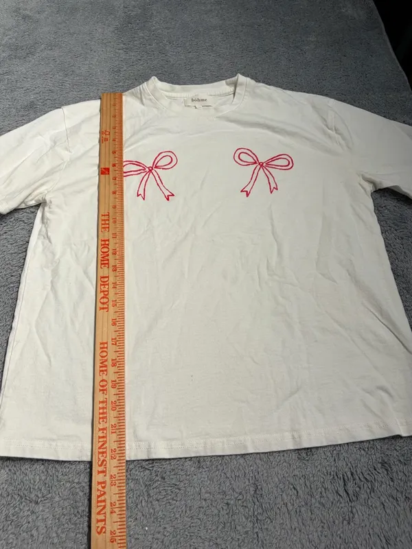 Bohme White Tee with red bows graphic XS - Image 8
