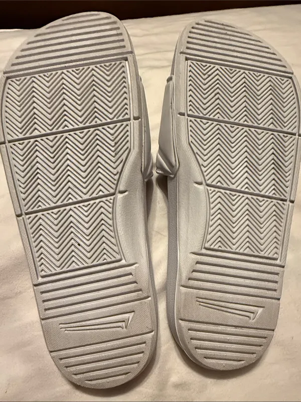 White Slide Sandals with Metallic Gold Insole - Women's - Image 6