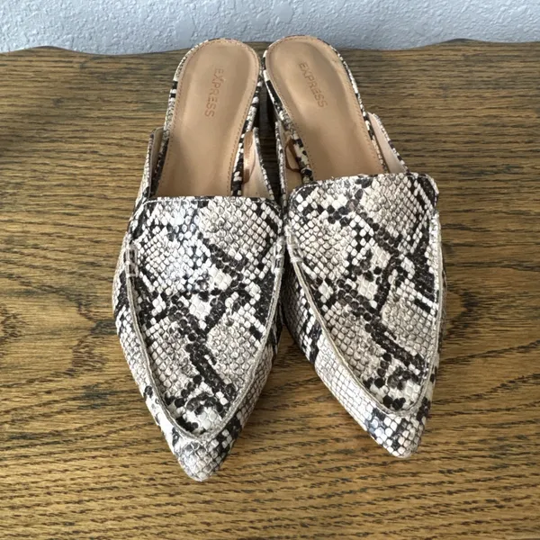 Express Mule Flats Snake Print Slip On Pointed Shoes Animal Print Womens 7.5 - Image 5
