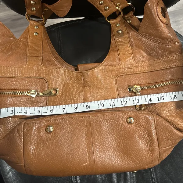 Steven by Steve Madden Brown genuineLeather Bag with Gold hardware and zippers - Image 10