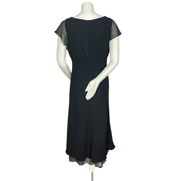 Vintage‎ Jones New York Dress Midi Dress Women 16 Black Sheer Flutter Sleeve - Image 2