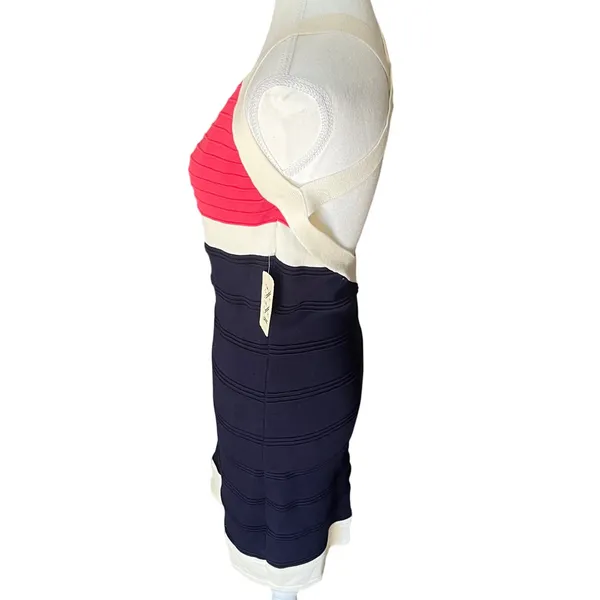 Forever 21 XXI Forever‎ Bodycon Dress Ribbed Navy Cream Coral Sleeveless Halter Medium - Image 4