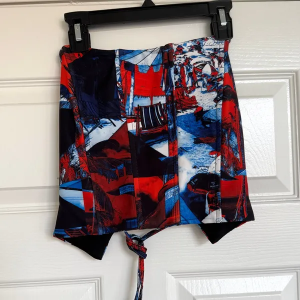 Tiger Mist Stylish Red and Blue Tropical Tube Top Corset With Tie Back‎ Small S - Image 3