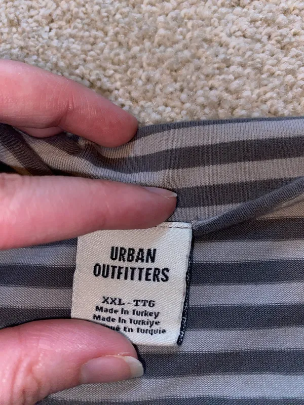 Urban Outfitters Black & Grey Striped New York Slash Neck Tee - Image 4