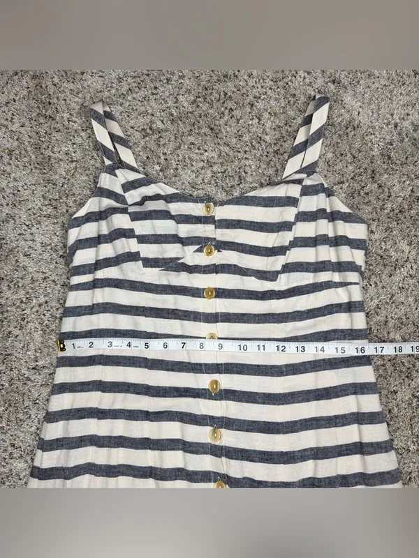 Anthropologie Maeve Linen Blend Striped Maxi Dress 10 Blue White Preppy Nautical - Image 8