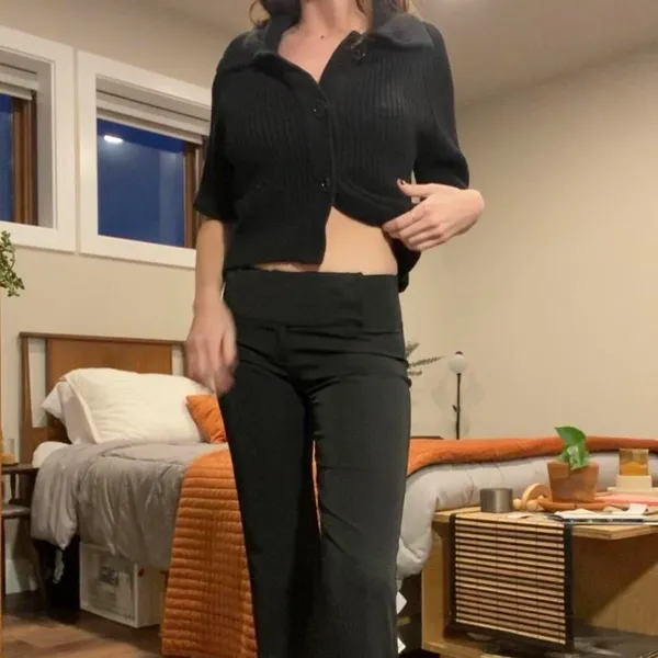 Vintage y2k Chaus black chunky knit short sleeve button up cropped top ☕️ - Image 4