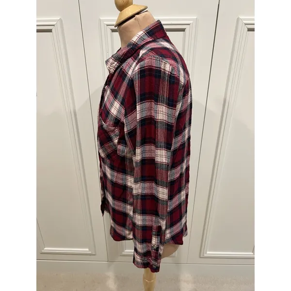 Lucky Brand Women's Plaid Flannel Button Up Shirt‎ Size Medium Burgundy Navy - Image 4
