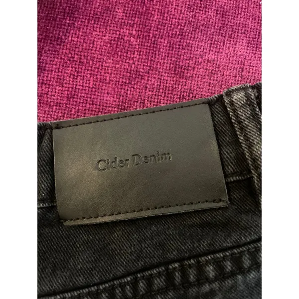 CIDER Baggy Wide Leg Jeans w Tie Details High Rise Black Size Large L Cargo Y2K - Image 5