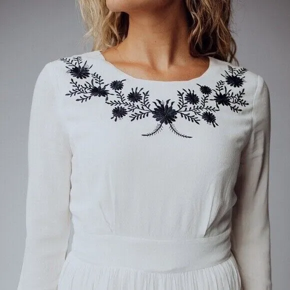 Mod Ref Midi‎ Dress Small White Embroidered Boho Resort Beach Bridal Casual - Image 3