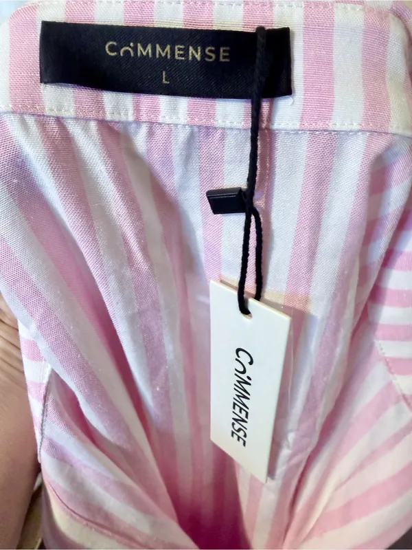 NWT COMMENSE Pink White Striped Shirt Dress L Collared Button Down - Image 9