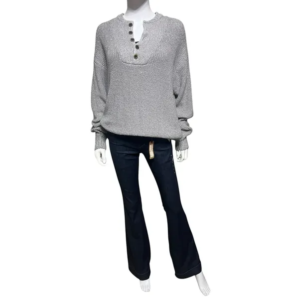 RedHead Womens Gray Chunky Knit Henley Sweater Button Neck Cotton Blend Size M - Image 6