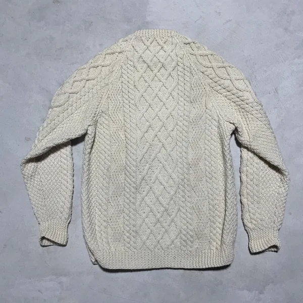 Blarney Woollen Mills Aran Knit Sweater Cream Pure Wool Ireland Women's SZ M - Image 9