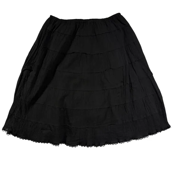 VTG Spenser Jeremy L Tiered Midi Skirt Black Crinkle Lace Trim WhimsyGoth Witchy - Image 4