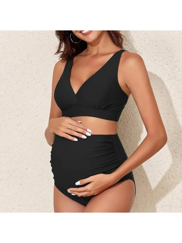 Maternity Swimsuit Bikini High Waisted Pregnancy Bathing Suit Two Piece SMALL - Image 5
