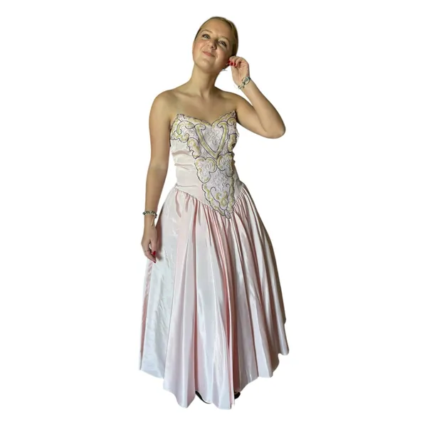 1980s ZUM ZUM Pink Strapless Beaded Sweetheart Prom Dress – ILGWU USA small - Image 4