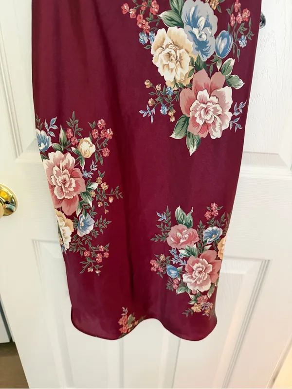 Vintage Dominique & Simone Burgundy Floral Slip Dress Size Medium - Image 3