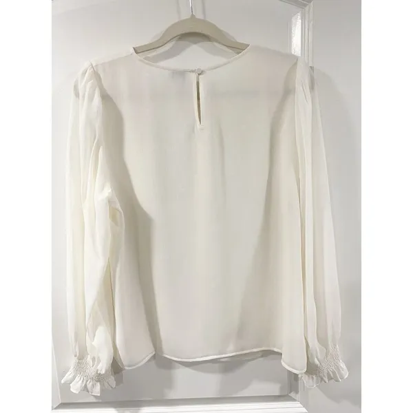 NWT J.Crew Factory Ivory Smocked Cuff Blouse Medium Puff Sleeve Work Office Top - Image 5