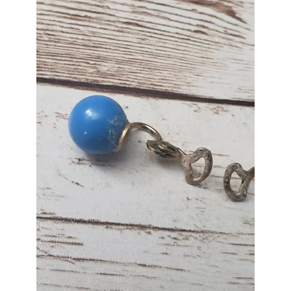 Vintage Clip On Earrings 3/8" Blue Ball - Cosmetic Issues - Image 5