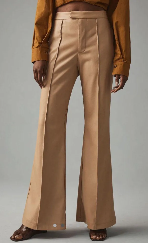 Avec Les Filles Beige Leather Flare Pants - Image 3