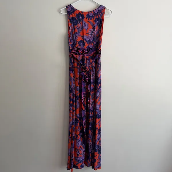 Maeve Anthropologie Macie Maxi Dress Women's 4 Purple Floral Print Orange Belt - Image 10