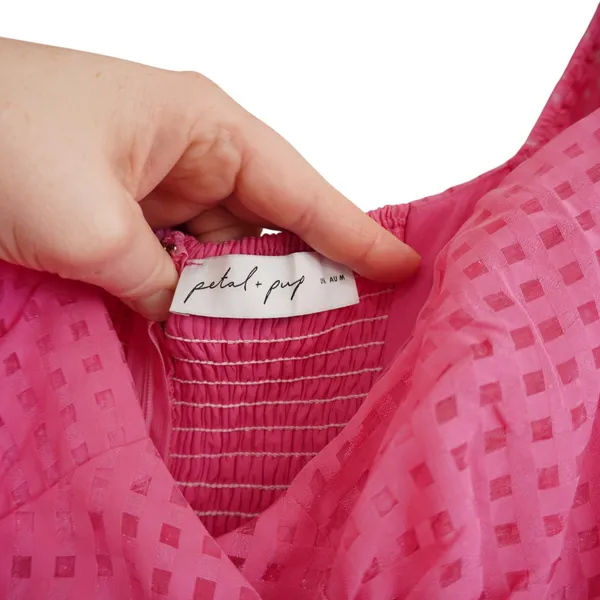 Petal + Pup Pink Check Wrap Mini Dress Smocked‎ Feminine Bachelorette Party - Image 5