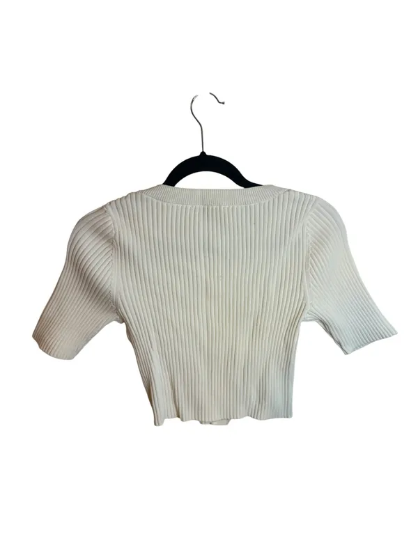 & Other Stories Cream Cropped Ribbed Shell Button Cardigan - Image 3