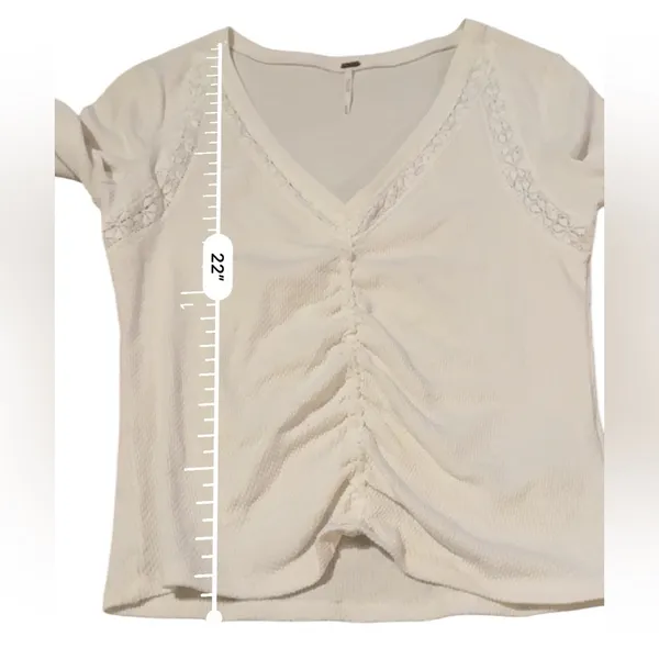 Free People Wear Me Out Thermal Mesh Long Sleeve Ruched Top‎ in White Sz M - Image 9