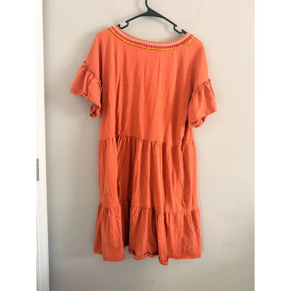 Matilda Jane Dress Womens XL Orange Tiered Babydoll Embroidered Ruffle Pocket - Image 5