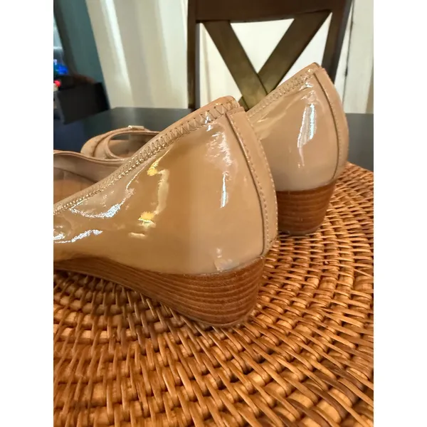 Cole Haan Air Tali Nude Patent Leather Peep Toe Wedge‎ Heels Beige Pumps - Image 6