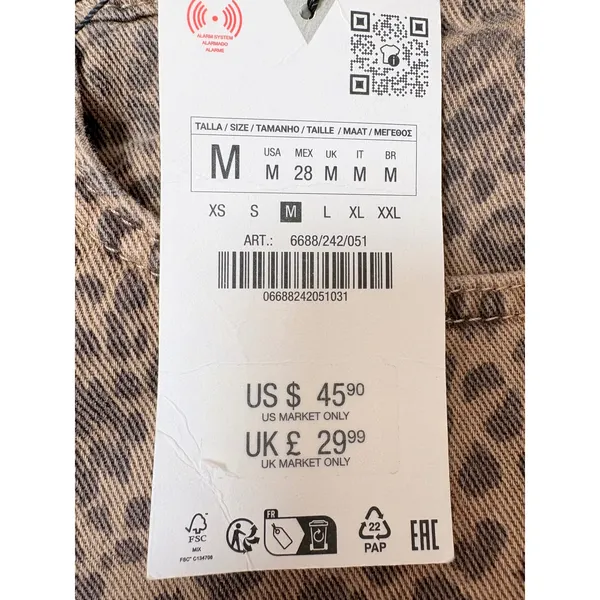 Zara NWT‎ Leopard Print Denim Mini Skirt Brown Tan Animal Print Size M - Image 8