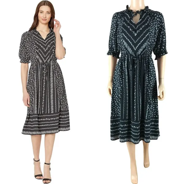 CeCe Black Floral Smocked Midi Dress Size XS - Image 3