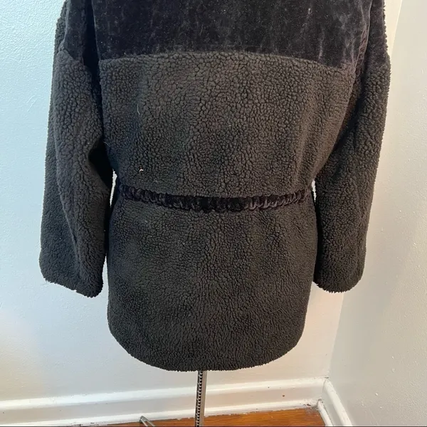 Milligram Womens Teddy Jacket Full Zip Black Zipper Pocket Faux Suede Drawstring - Image 8
