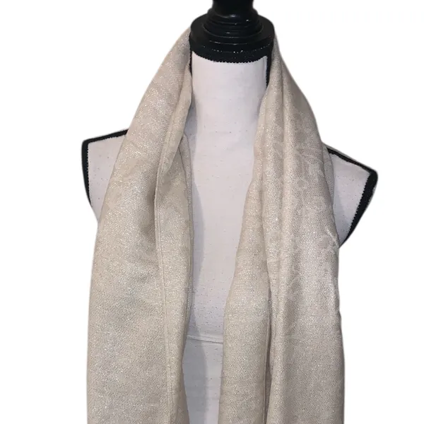 RSVP Sparkly Cream Scarf with Fringe Winter Holiday Gold Sparkles - Image 2