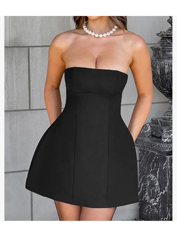 New Strapless Tube A-line Mini Lined Dress Cocktail Classic M - Image 6