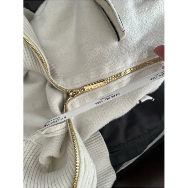 Marc New York Turtleneck Sweater Womens M Ivory White Full Zip Black Stripe Knit - Image 13