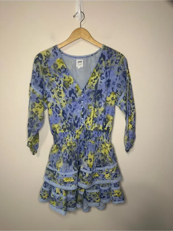 Aerie Rock n Ruffle animal print mini dress blue and green flowy size small - Image 2